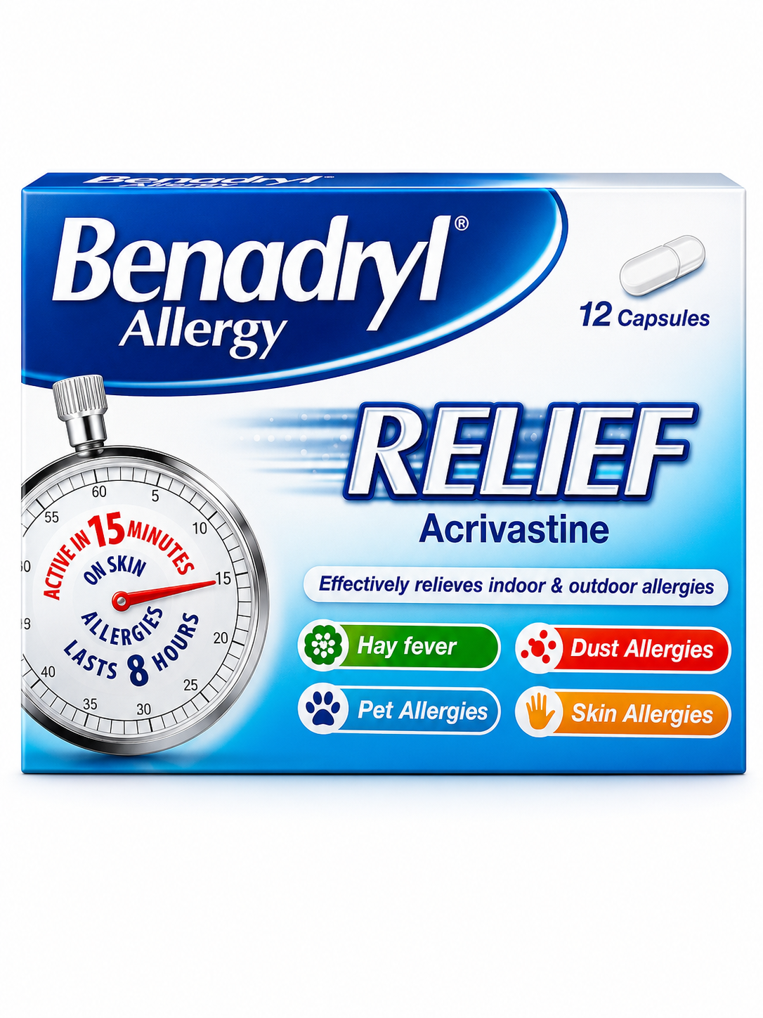BENADRYL ALLERGY RELIEF ACRIVASTINE CAPSULES 12'S