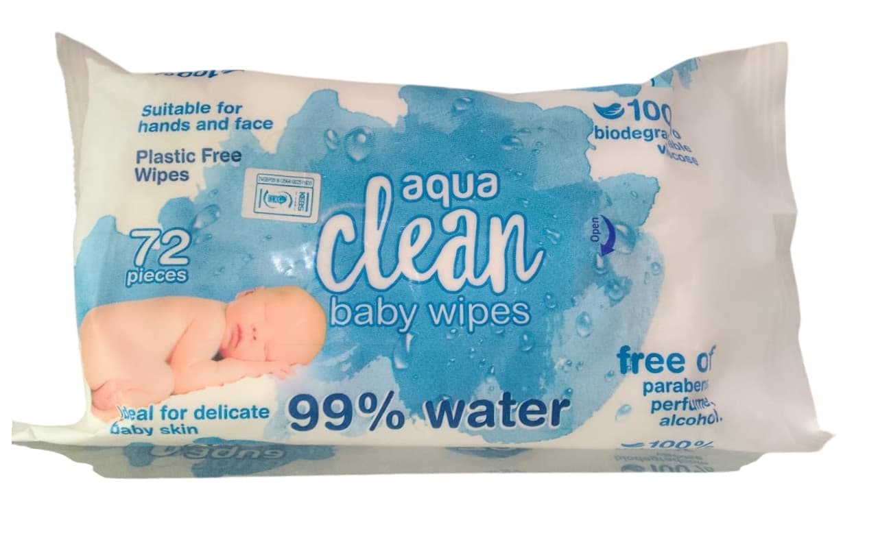 AQUACLEAN BABY WIPES BIODEGRADEABLE 72S