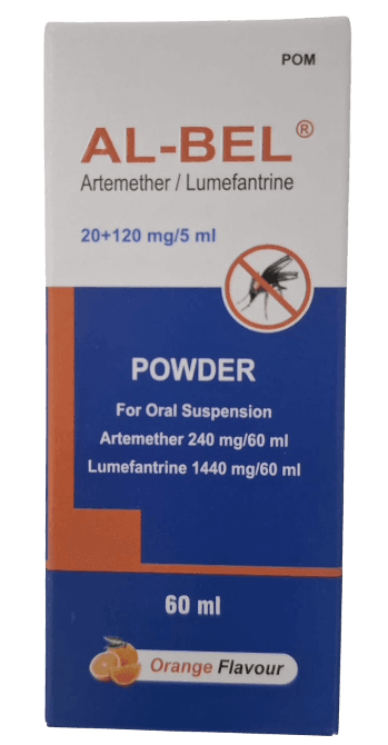 AL-BEL DRY POWDER (ARTEMETHER/LUMEFANTRIN) 20+120MG/5ML 60ML