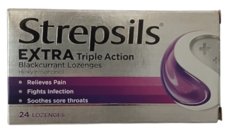 STREPSILS EXTRA TRIPLE ACTIONBLACKCURRANT LOZ 24S