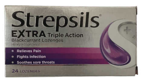 STREPSILS EXTRA  TRIPLE ACTIONBLACKCURRANT LOZ 24S