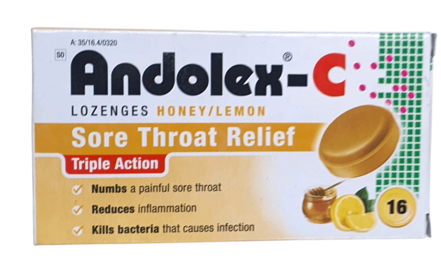 ANDOLEX C HONEY-LEMON LOZENGES 16'S