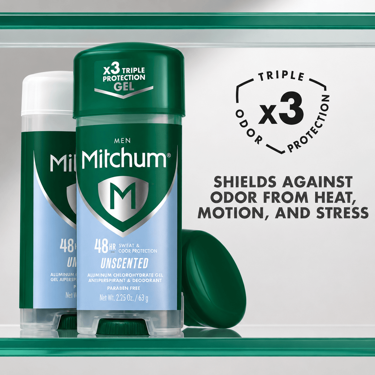 MITCHUM UNSCENTED MEN X3 TRIPLE PROTECTION GEL 63GMS
