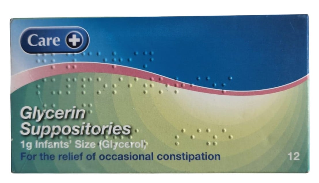 CARE PLUS GLYCERIN SUPPOSITORIES 1G INFANTS SIZE RELIEF OF OCCASION CONSTIPATION