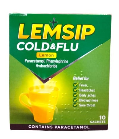 LEMSIP LEMON COLD & FLU SACHETS, 10 COUNT