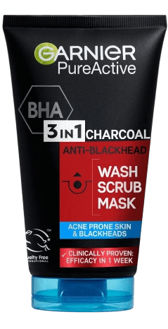 GARNIER 3 IN 1 BHA CHARCOAL ANTI-BLACKHEAD WASH,SCRUB,MASK 100ML