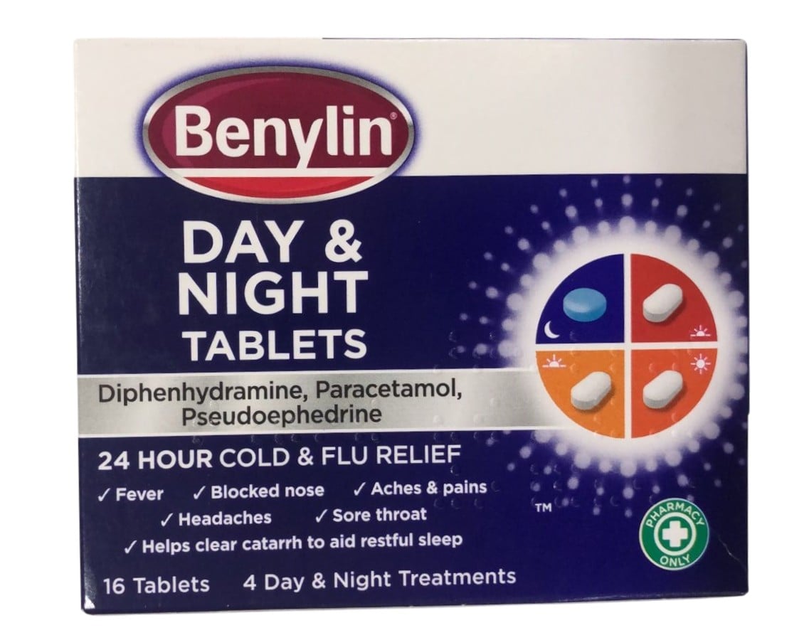 BENYLIN DAY AND NIGHT TABLETS 24HR COLD AND FLU RELIEF 16 TABLETS