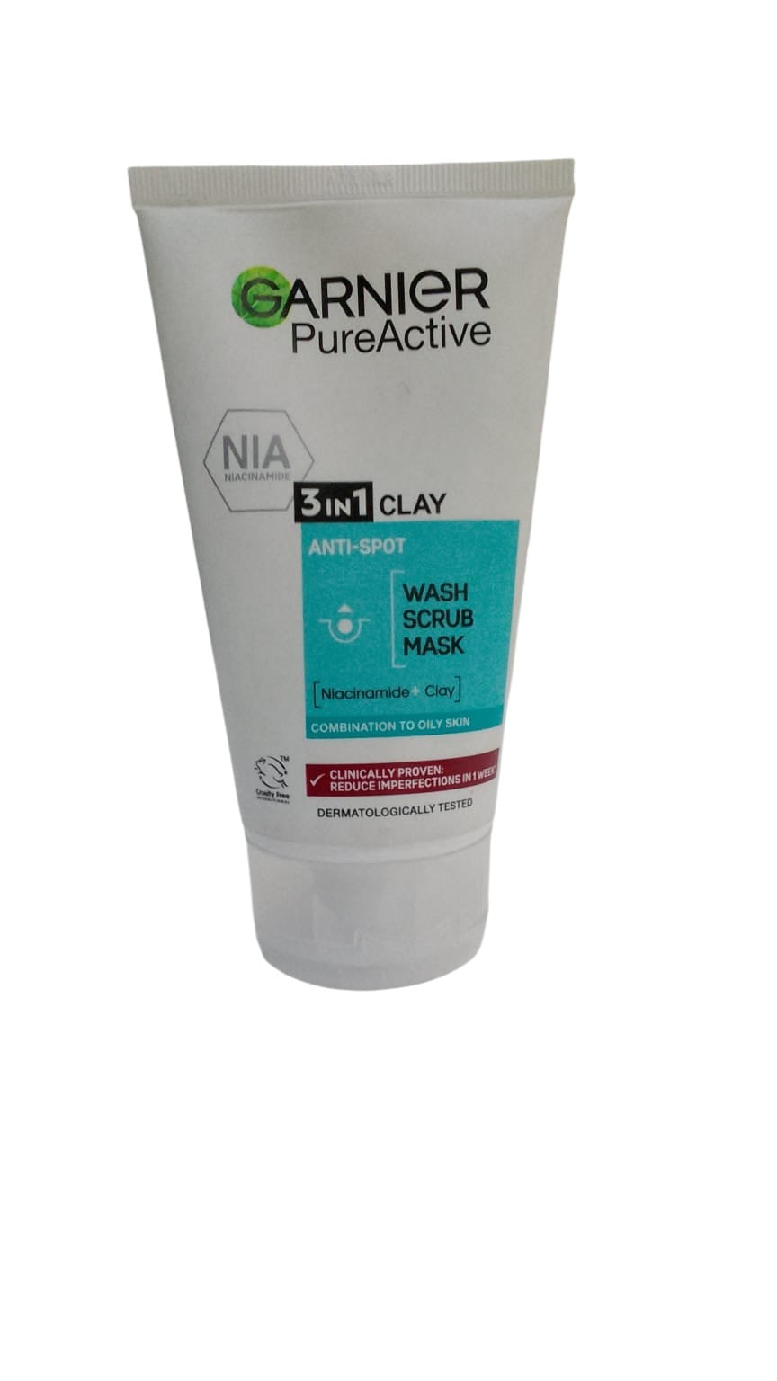 GARNIER 3 IN 1 CLAY WASH,SCRUB,MASK 150ML