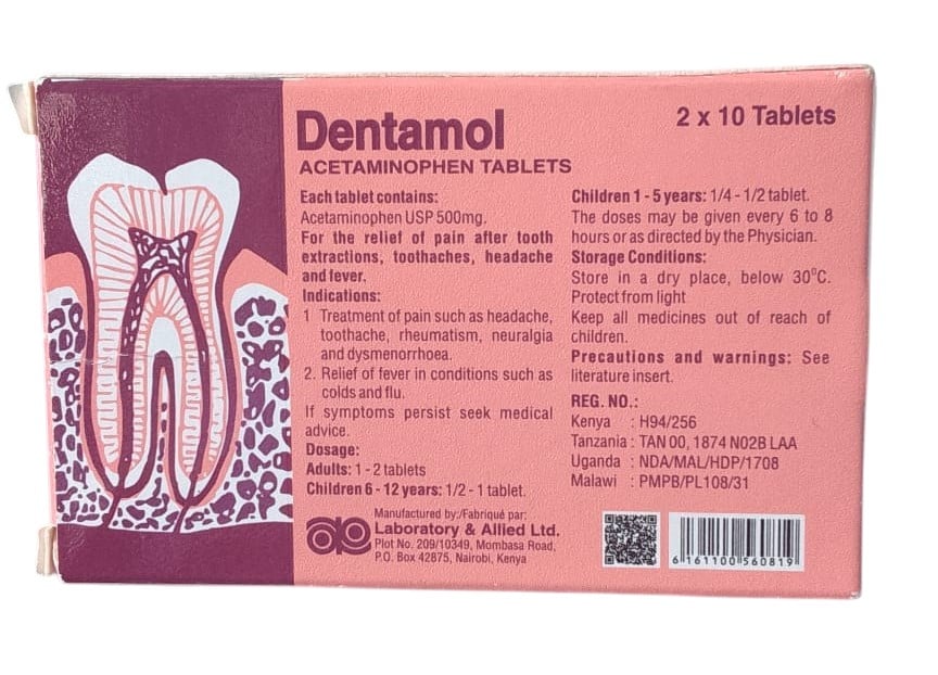 DENTAMOL (ACETAMINOPHEN) TABS 20'S