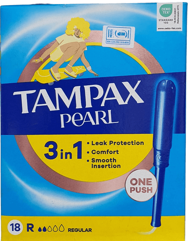 TAMPAX PEARL REGULAR TAMPONS, 18 COUNT