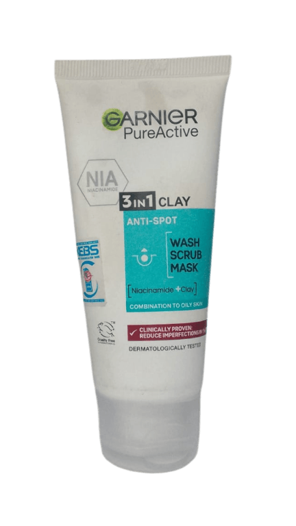 GARNIER PURE ACTIVE 3IN1 CLAY ANTISPOT WASH,SCRUB,MASK 50ML