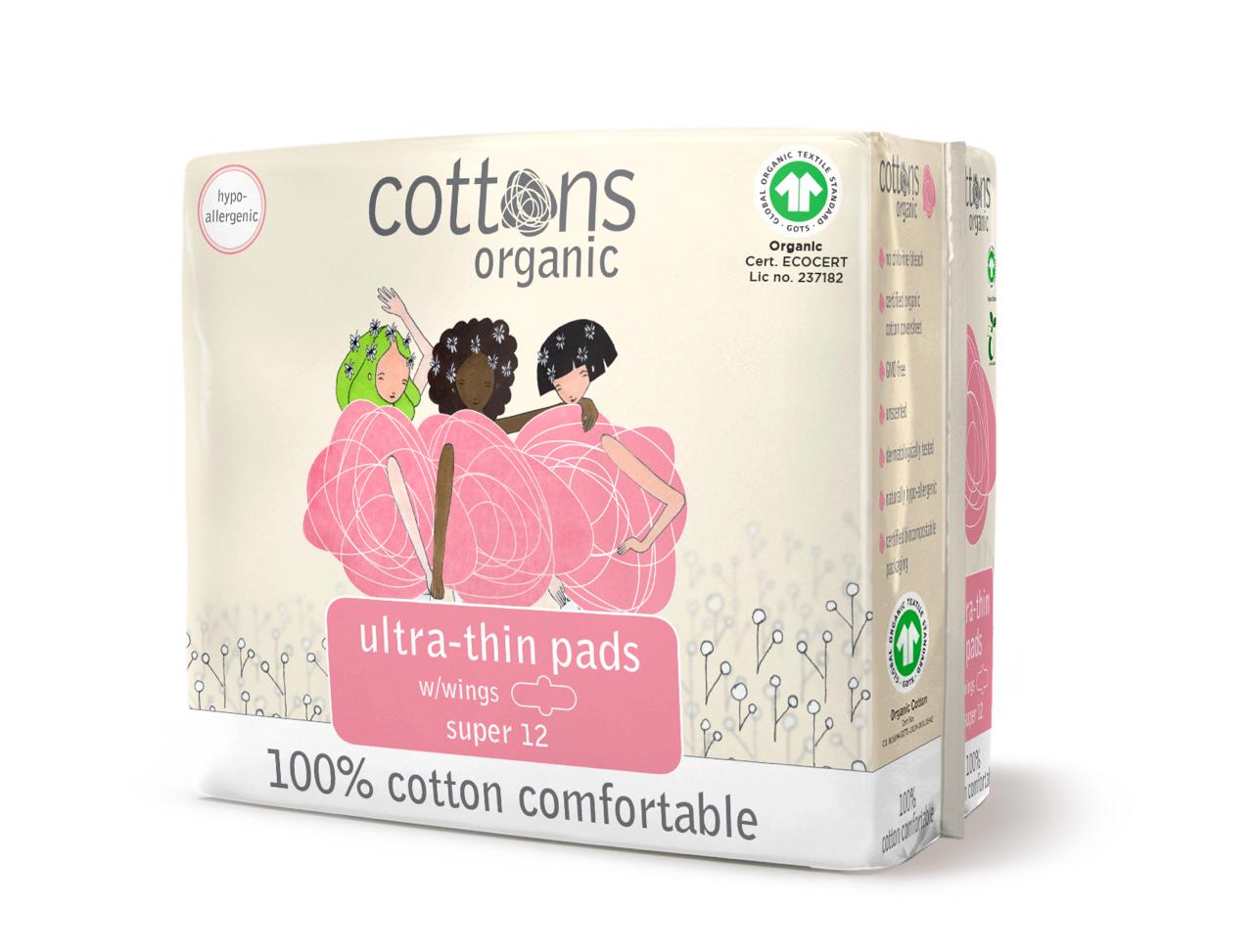 COTTONS ORGANIC ULTRA THIN PADS SUPER 12