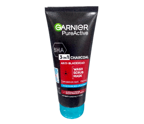 GARNIER PURE ACTIVE BHA ANTIBLACKHEAD WASH SCRUB MASK CHARCOAL 3IN1 150ML