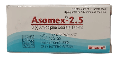 ASOMEX AT 2.5MG/50MG (S-AMLODIPINE/ATENOLOL) TABLETS 30'S