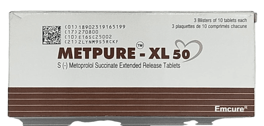 METPURE XL (METOPROLOL) 50MG TABLETS 30'S