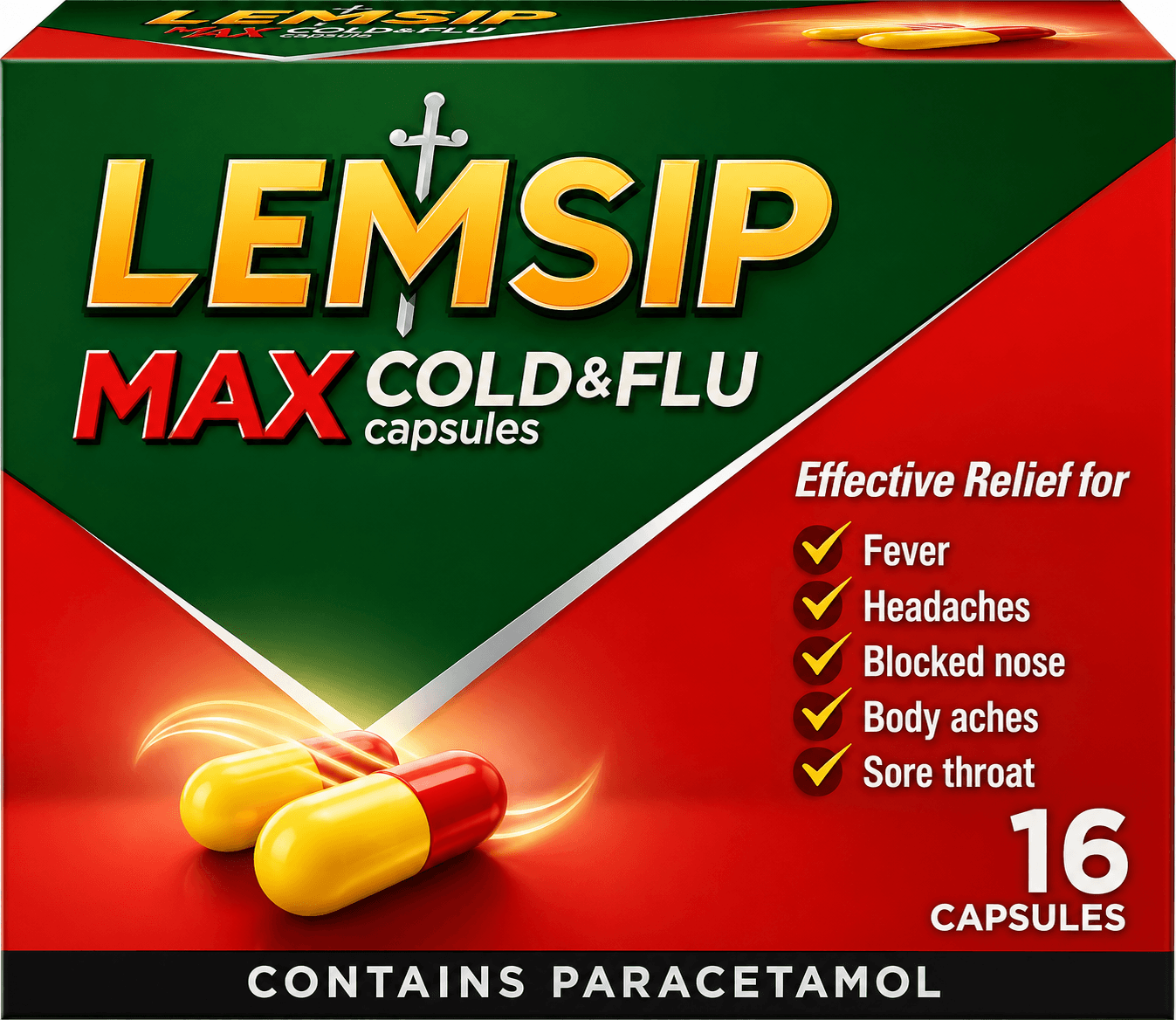LEMSIP MAX COLD AND FLU 16 CAPSULES