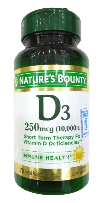 NATURES BOUNTY D3 250MCG RAPID RELEASE SOFTGEL 72'S
