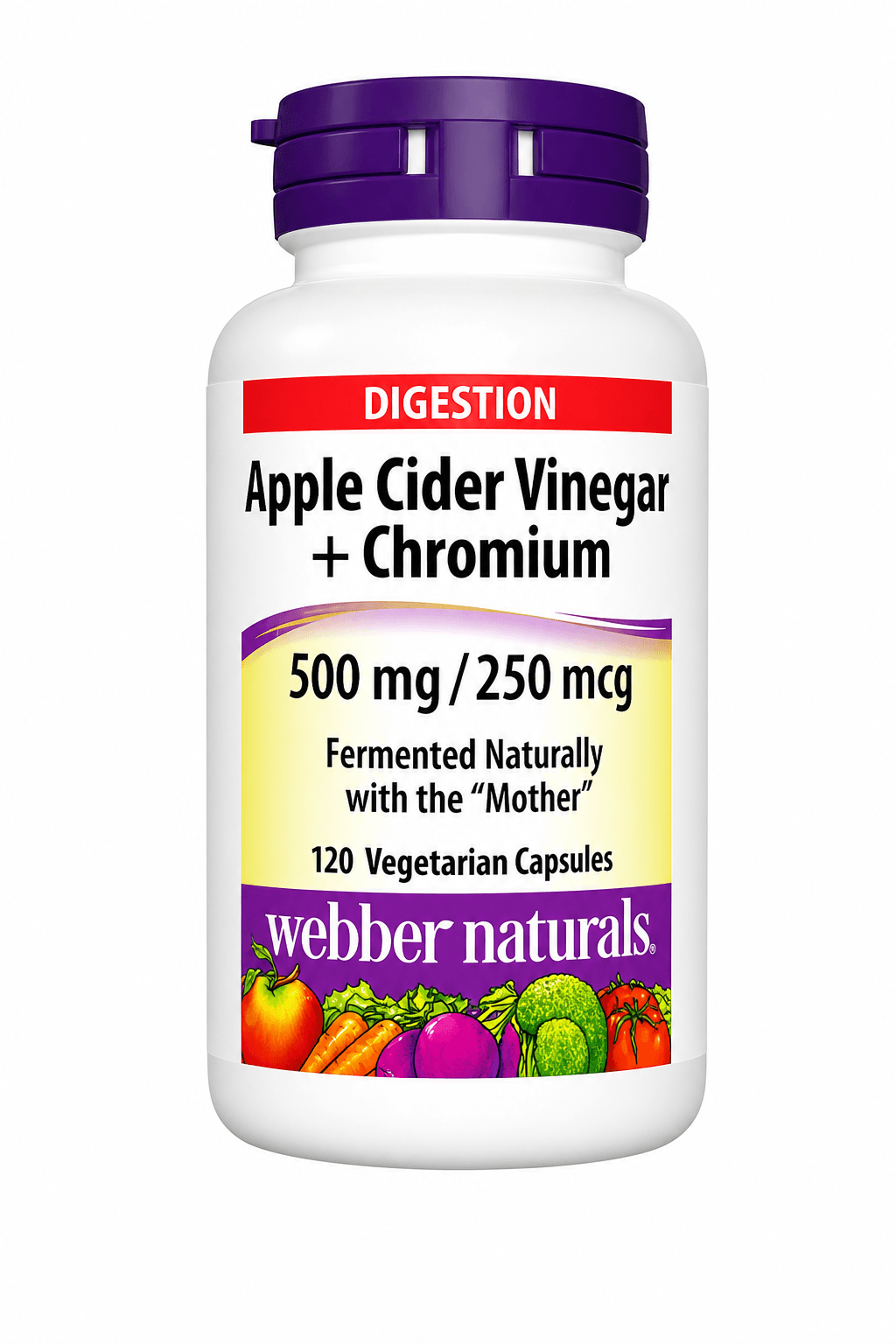 WEBBER NATURALS APPLE CIDER VINEGAR CHROMIUM 500MG/250MCG VEGAN CAPSULES 120'S