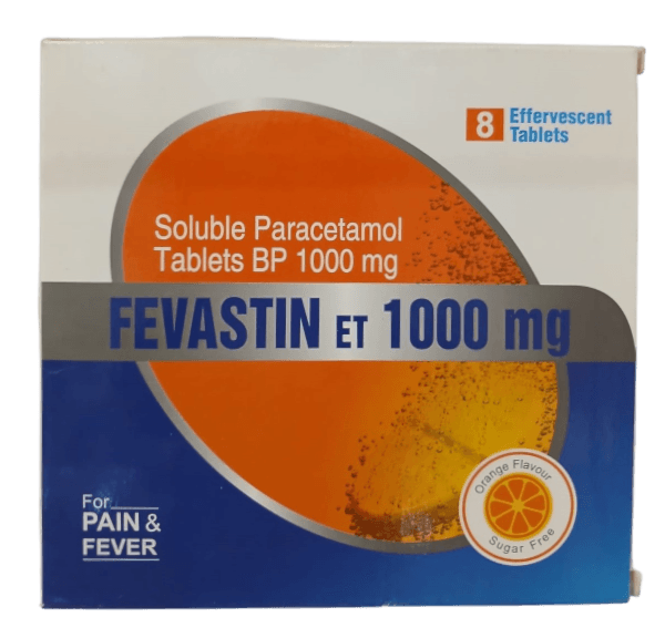 FEVASTIN EFFERVESCENCE PARACETAMOL 1000MG TABS 8`S