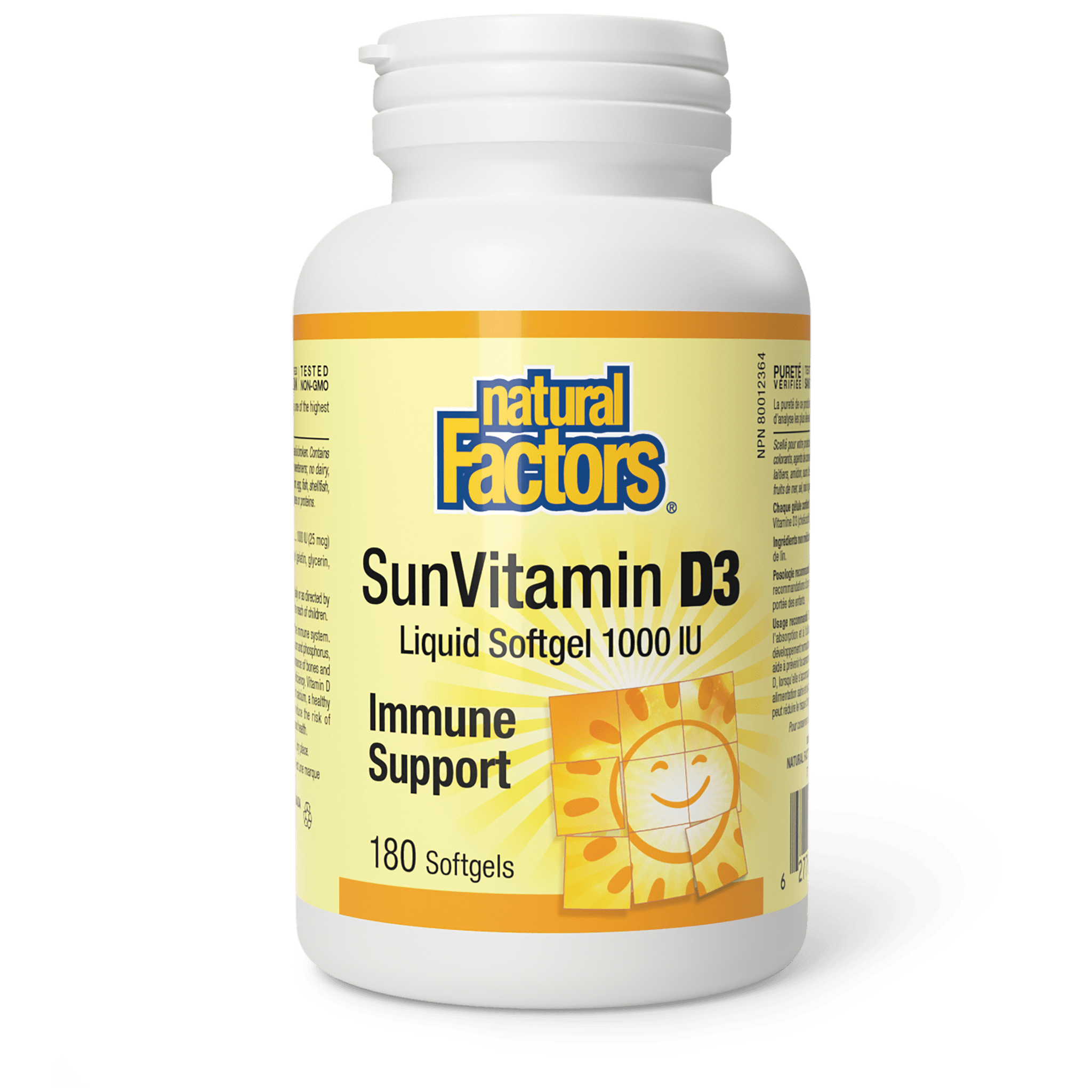 NATURAL FACTORS SUN VITAMIN D3 LIQUID SOFT GELS 1000IU 180 SOFTGELS