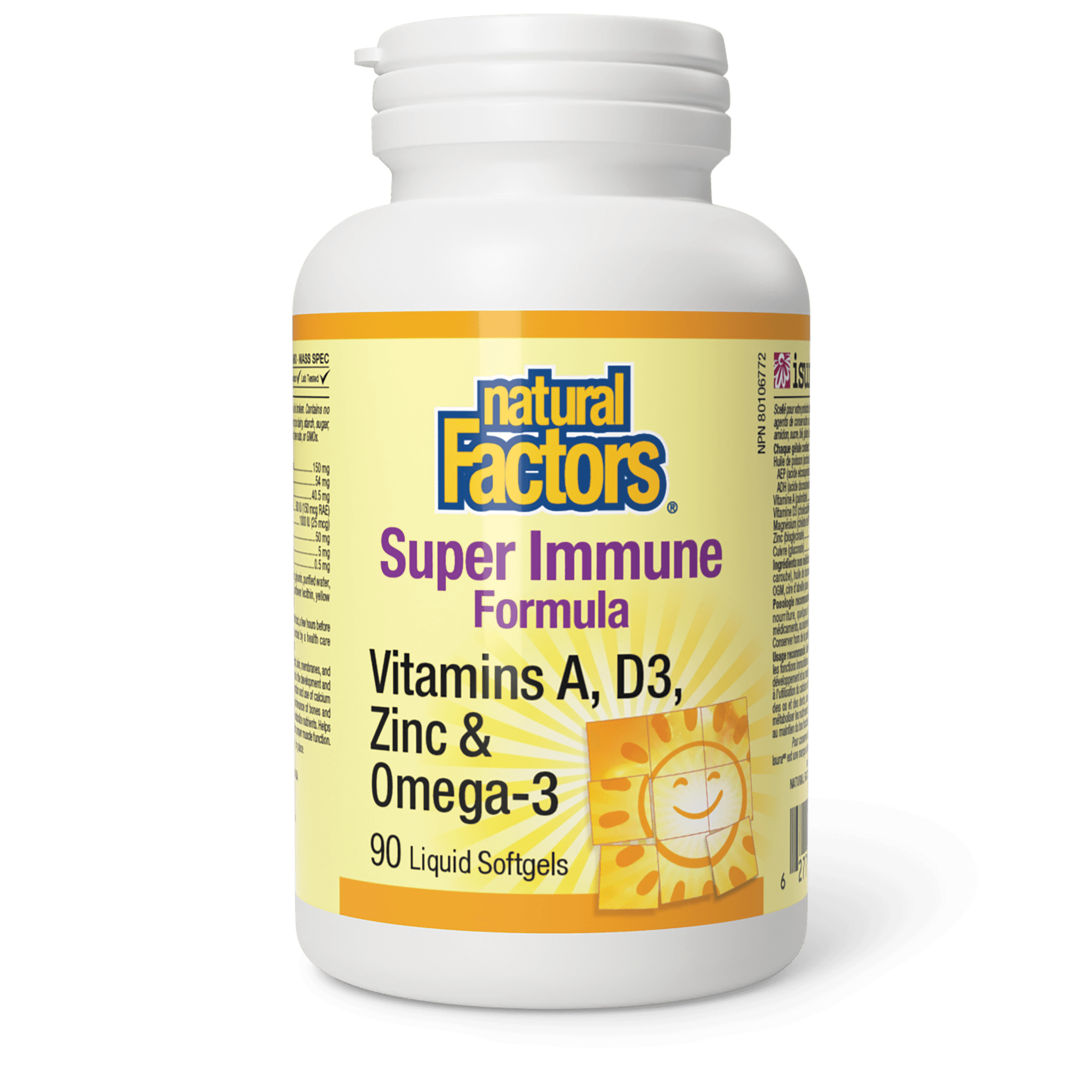 NATURAL FACTORS SUPER IMMUNE FORMULA VITAMINS A/D3/ZINC/OMEGA 3 SOFTGELS 90'S