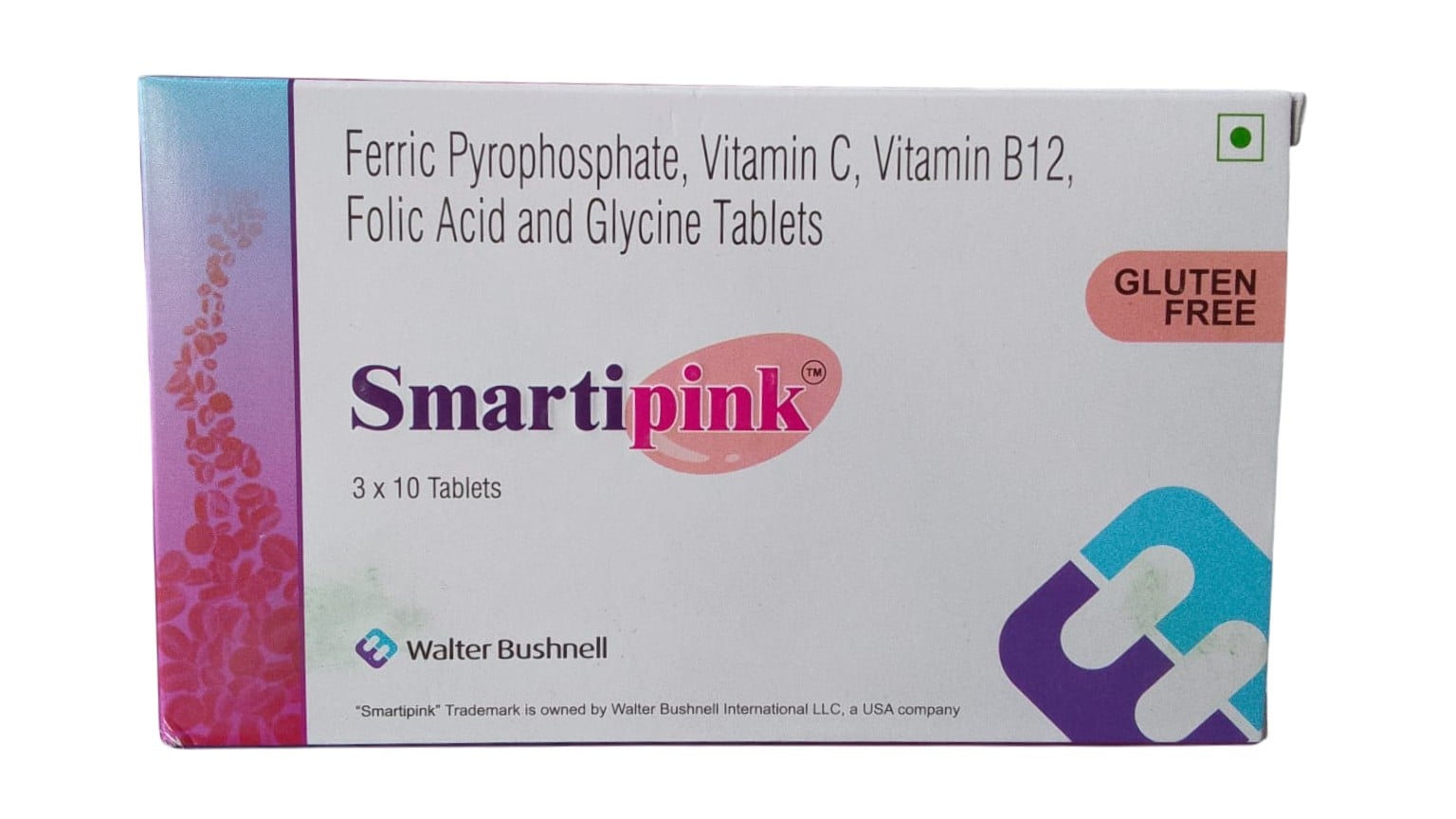 SMARTIPINK FERRIC PYROPHOSPHATE/VIT C/B12 FOLIC ACID and GLYCINE TABS 30'S
