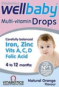 WELLBABY VITAMIN DROPS CAREFULLY BALANCED IRON ZINC VITS ACD FOLIC ACID 4 12MONTHS