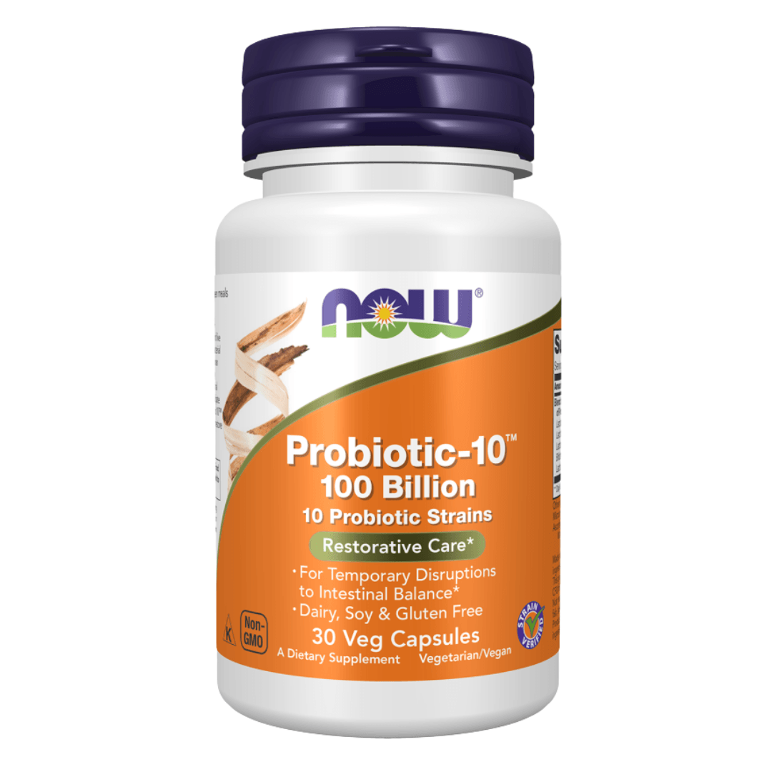 NOW PROBIOTIC 10 PROBIOTIC STRAINS 100 BILLION VEG CAPSULES 30'S