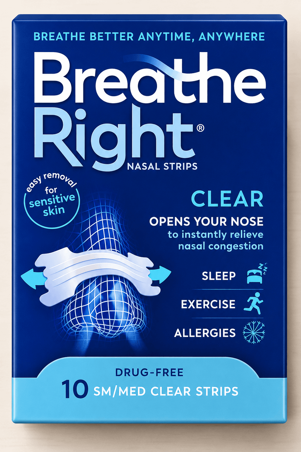 BREATHE RIGHT NASAL STRIPS OPENS YOUR NOSE 10SM MED CLEAR STRIPS