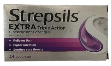 STREPSILS EXTRA TRIPLE ACTIONBLACKCURRANT LOZ 24S