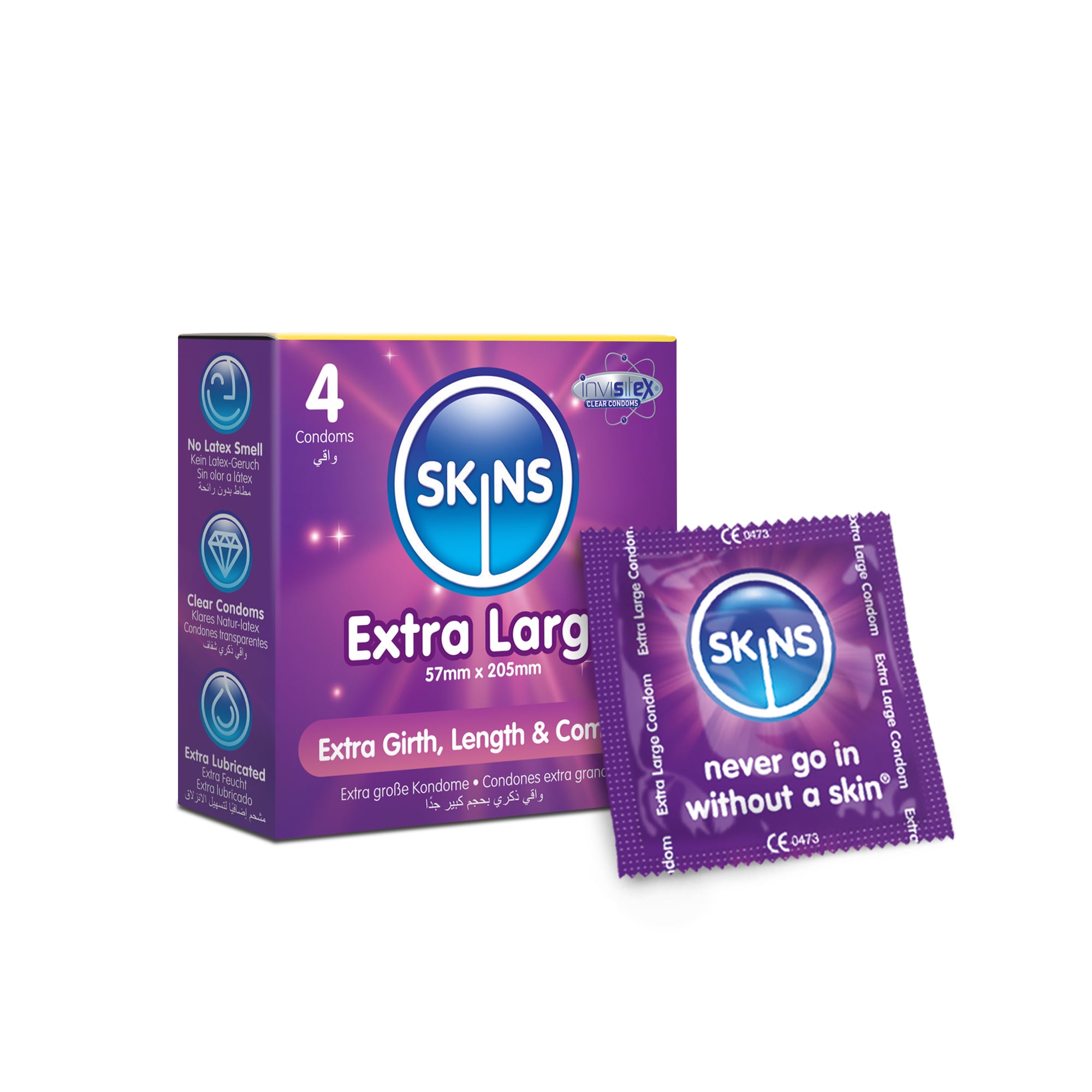 SKINS EXTRA LARGE CONDOMS EXTRA GIRTH LENGTH & COMFORT 4 PACK